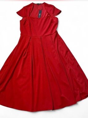 Fashion Nova Scarlet Red Midi Fit-and-Flare Dress